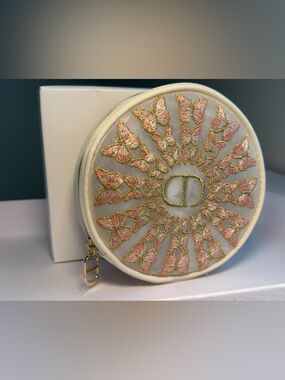New Dior Round Cosmetic
Pouch with Pink & Gold
Butterfly Embroidery.